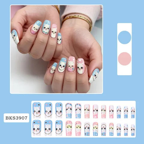 Square Press On Nails Medium Length Colorful Cloud Marble Design Gold Foil Accents Reusable Plastic Fake Nails For Women