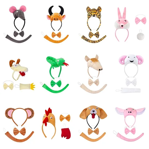 Kids Animal Headband Plush 3D Cartoon Chinese Zodiac Costume Party Hair Accessories Children