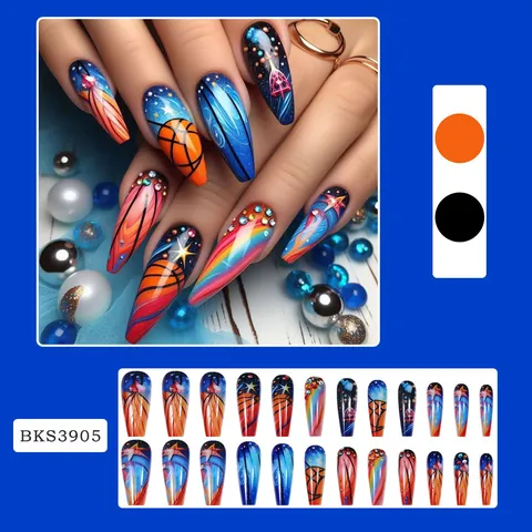 Press On Nails Gradiënt Paars Glitter Luipaard Coffin Kunstnagels Met Lijm En Vijl
