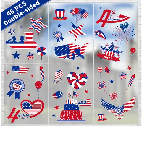 July 4. Unabhängigkeitstag Fensteraufkleber Doppelseitig Statisch PVC Patriotisch Sterne Streifen Party Dekorationen
