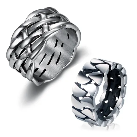 Anello In Acciaio Inossidabile Trama Intrecciata Tessuta Fascia Larga Argento Retro Stile Industriale Punk Gioielli Uomo Donna
