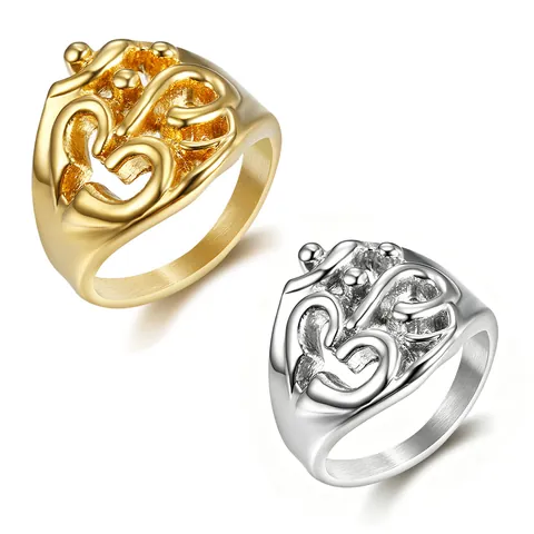 Anello Religioso Spirituale Simbolo Om Aum Acciaio Inossidabile 316L Traforato Lucido Gioielli Punk Vintage Per Uomo Donna