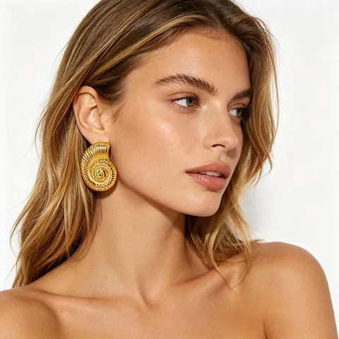 Pendientes De Botón Nautilus Chapados En Oro De 18K Acero De Titanio Estilo Bohemio Vacaciones Joyas Metálicas Mujer