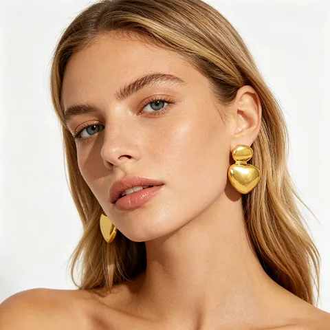 Unregelmäßige Organische Kiesel Ohrstecker 18K Vergoldeter Edelstahl Doppelschicht Lava Geometrischer Schmuck Für Damen