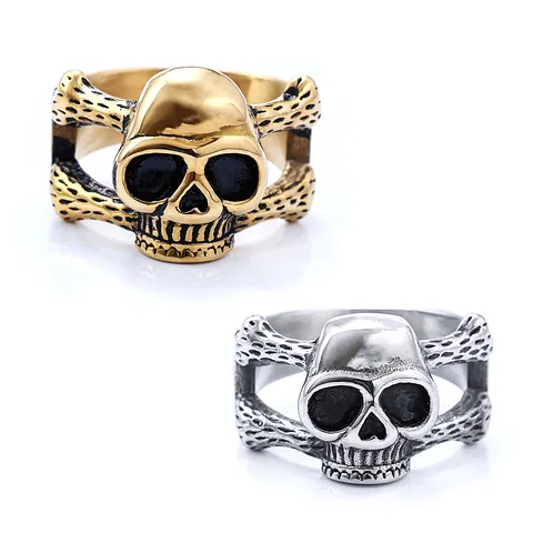 Anello Teschio Vintage Acciaio Inossidabile Scheletro Ossa Incrociate Gotico Punk Gioielli Retro Per Uomini E Donne