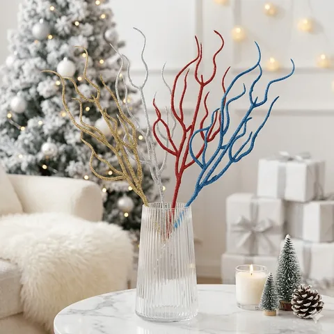 Künstliche Glitzerzweige Funkelnde Kunststoffzweige Für Weihnachtsbaumschmuck DIY Vase Florale Arrangements Hochzeit Party