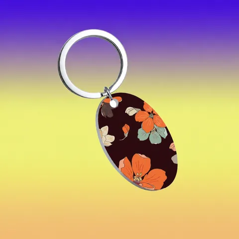 Stainless Steel Keychain Oval Pendant Floral Leopard Print Vintage Retro Style For Women Men Key Ring