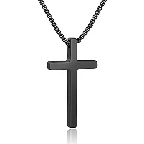 Minimalistische Edelstahl Kreuz Anhänger Halskette Für Herren ins Stil Boxkette Gold Silber Schwarz Titan Stahl Schmuck