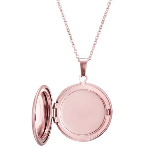 Collier Médaillon Rond Acier Inoxydable Pendentif Cadre Photo Ouvrable Bijoux De Mode Minimalistes Polis