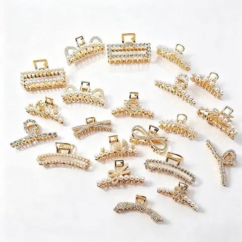 Pinze per Capelli in Lega di Metallo in Stile Francese per Donna Eleganti Forme di Luna e Fiocco con Perle Artificiali e Strass