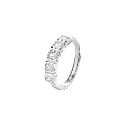 925 Sterling Silver Zirconia Ring Minimalist Square Sugar Rectangular Row Adjustable Open Finger Ring Fashion Jewelry For Women