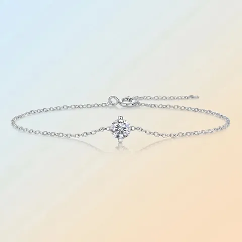 Lussuoso Bracciale in Argento Sterling 925 Moissanite per Donna Solitario Taglio Rotondo Scintillante Bracciale Moissanite Gioielli