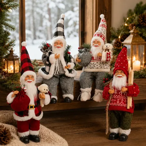 Zittende Kerstman Kerstornament Stof Pluche Pop Voor Kerst Thuis Feest Tafeldecoratie Vakantiecadeau Beeldje