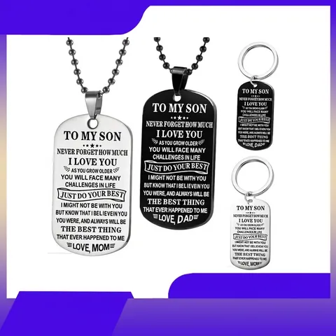 To My Son Daughter Inspirational Dog Tag Pendant Necklace Keychain Stainless Steel Jewelry Gift From Mom Dad