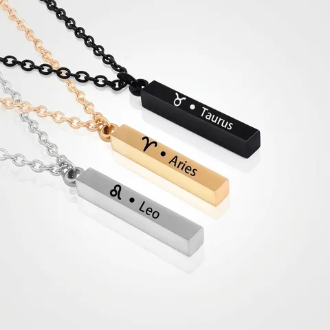 Collar De Doce Constelaciones Del Zodíaco De Acero Inoxidable Colgante De Barra Cuadrada Joyería Minimalista Hombres Mujeres