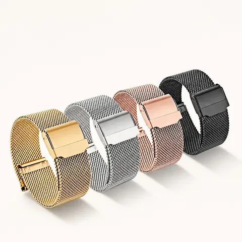 Milanese Mesh Watch Band 304 Stainless Steel Strap Quick Release Woven Bracelet For Men Women Silver Gold Metal Replacement