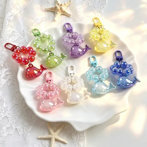 Simpatico Portachiavi a Forma di Balena con Perline Pendente Animale in Resina Iridescente per Zaino Custodia Auricolari Regalo Donna Bambini