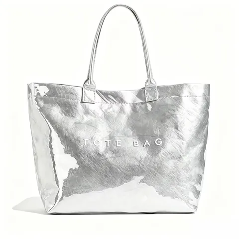Large Capacity Waterproof PVC Tote Bag Casual Urban Minimalist Letter Print Handbag Shoulder Bag For Women Commute