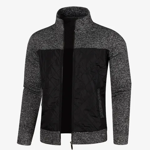 Ανδρικό Casual Patchwork Σακάκι με Φερμουάρ Όρθιος Γιακάς Καπιτονέ Πλεκτή Ζακέτα Φθινόπωρο Χειμώνας Ζεστό Πανωφόρι για Άνδρες