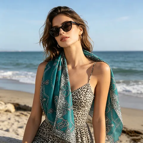 Sciarpa In Chiffon Da Donna Stampa Leopardata Motivo A Catena Scialle Protezione Solare Sottile Foulard Lungo Alla Moda