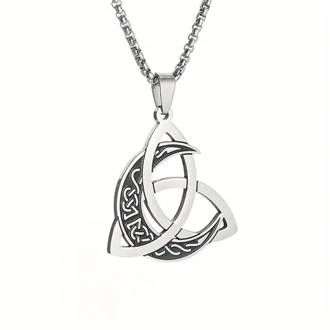 Retro Wikinger Triquetra Mondphase Anhänger Halskette Edelstahl Keltischer Knoten Boxkette Silber Halsketten Für Herren Schmuck