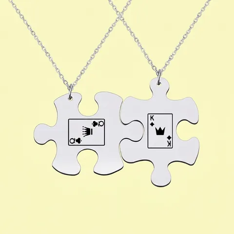 Puzzle Shape Matching Necklaces And Keychains Stainless Steel Poker King Queen Crown Pattern Fashion Jewelry For Couples Lovers