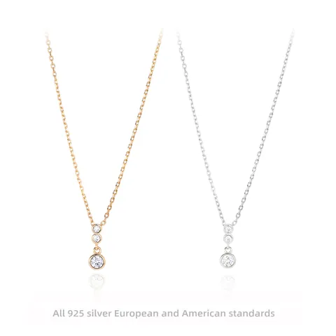Collana In Argento Sterling 925 Per Donna Pendente A Tre Zirconi Tondi Verticali Gioielli Geometrici Eleganti