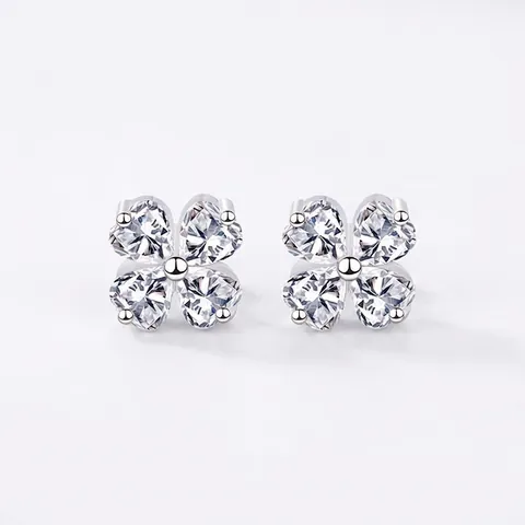 Klavertje Vier Oorknopjes Zilver Hart Zirkonia Bloem Sieraden Vrouwen Elegante Minimalistische Accessoires