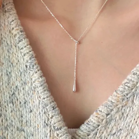 Collana A Y Con Nappa A Goccia Argento Sterling 925 Catena Scorrevole Regolabile Moda Francese Minimalista Per Donna