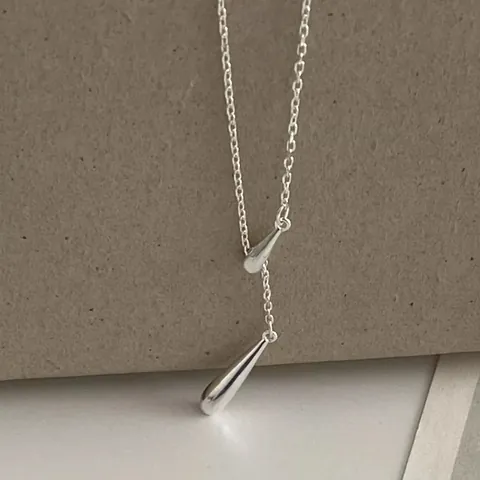 Collana A Y Con Nappa A Goccia Argento Sterling 925 Catena Scorrevole Regolabile Moda Francese Minimalista Per Donna