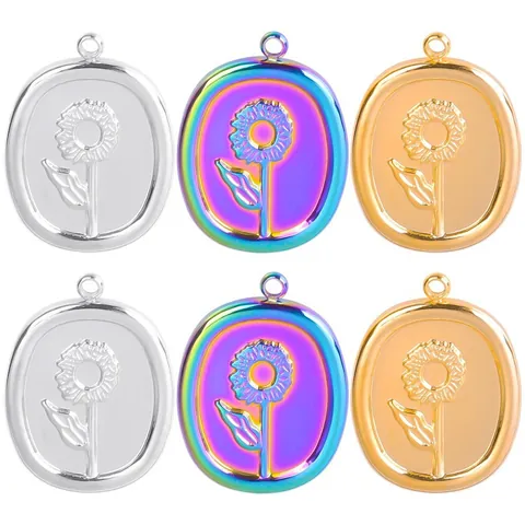 Collana con Pendente Ovale Floreale a Girasole in Acciaio Inossidabile Vintage Accessorio per Gioielli Fai-da-te Collana in Oro Argento Arcobaleno