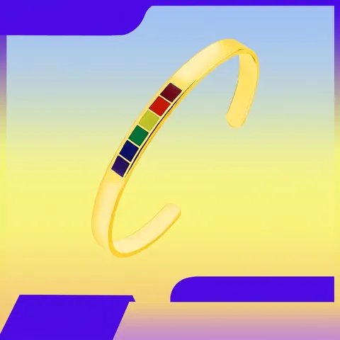 Brazalete De Acero Inoxidable Esmalte Arcoíris Abierto En C Ajustable Joyería LGBTQ Pride Estilo Simple Unisex