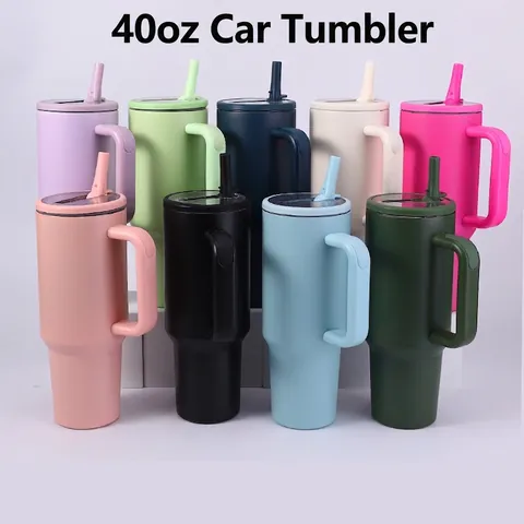 Stainless Steel Vacuum Insulated Tumbler With Handle And Straw Reusable Travel Coffee Mug For Car Cup Holder Outdoor Daily