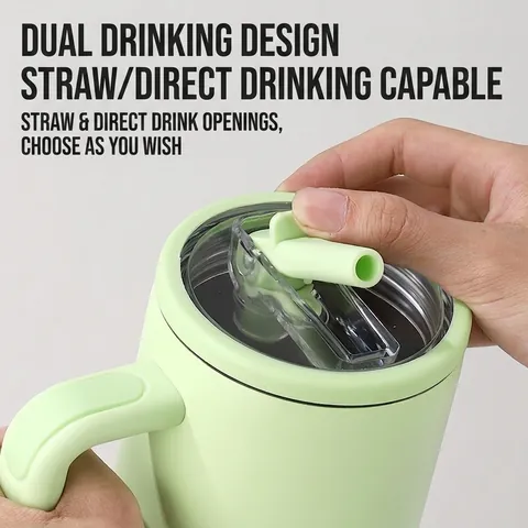 Stainless Steel Vacuum Insulated Tumbler With Handle And Straw Reusable Travel Coffee Mug For Car Cup Holder Outdoor Daily