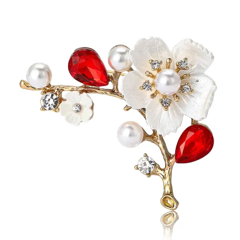 Broche Fleur Élégante En Alliage Avec Strass Künstliche Perle Émail Style Vintage Pour Décoration De Vêtements Femmes