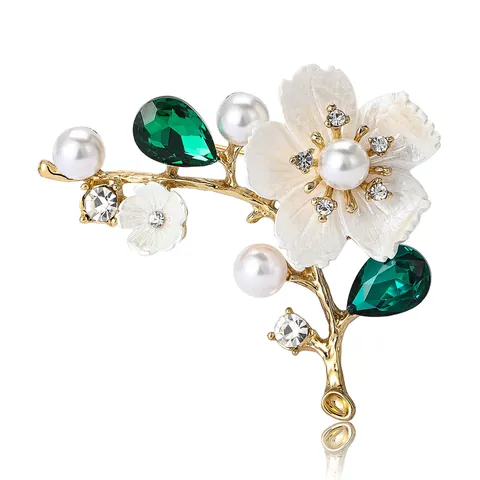 Broche Fleur Élégante En Alliage Avec Strass Künstliche Perle Émail Style Vintage Pour Décoration De Vêtements Femmes