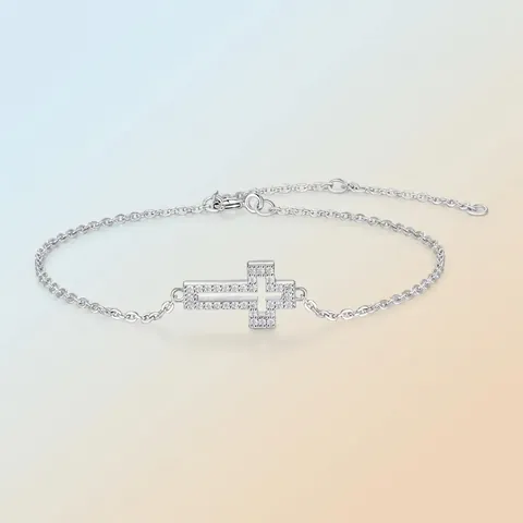 925 Sterling Silver Moissanite Cross Bracelet For Women Men Personalized Inlaid Moissanite Religious Jewelry Adjustable Link Bracelet Gift