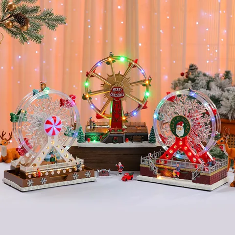 Caja De Música Noria De Navidad Con Luces LED Adorno Musical Eléctrico De Plástico Decoración Regalo Vacaciones