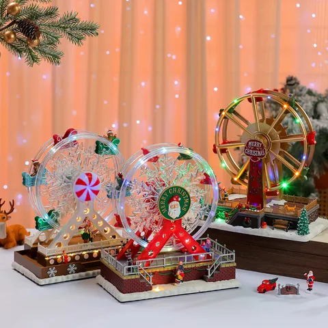 Grande Boîte à Musique Grande Roue de Noël avec Lumières LED Ornement Musical Rotatif Cadeau de Noël Déco Maison