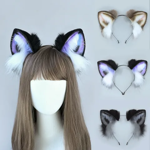 Handgefertigter Plüsch Tierohren Haarreif Mit Metallringen Kunstpelz Ragdoll Katze Fuchs Ohren Für Cosplay Party Lolita