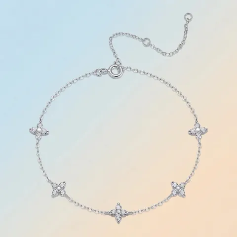 Bracelet Trèfle à Cinq Fleurs en Argent Sterling 925 Avec Moissanite pour Femme Réglable Bijoux en Moissanite de Mode Luxe Léger