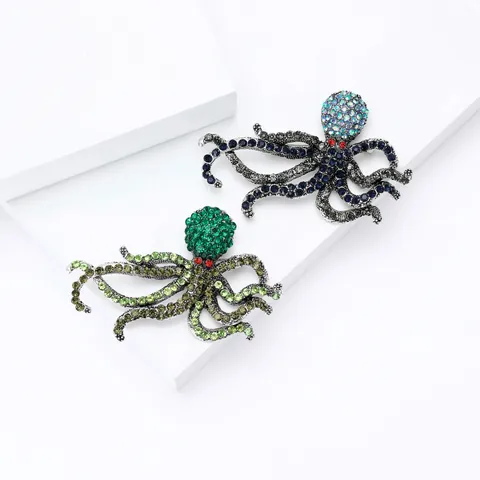 Creative Marine Life Series Octopus Brooch Alloy Inlaid Rhinestone Animal Corsage For Men Women Fashion Decorative Pin Jewelry