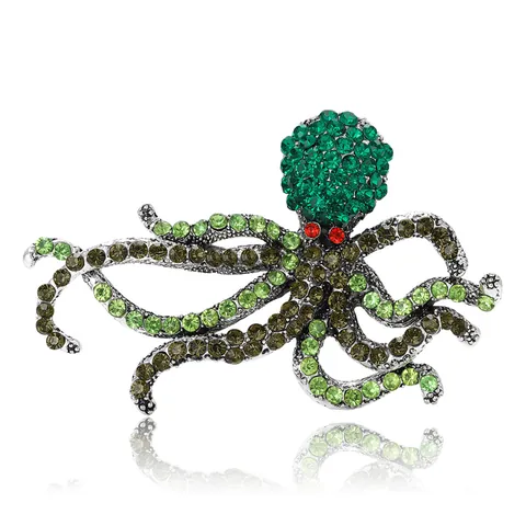 Creative Marine Life Series Octopus Brooch Alloy Inlaid Rhinestone Animal Corsage For Men Women Fashion Decorative Pin Jewelry