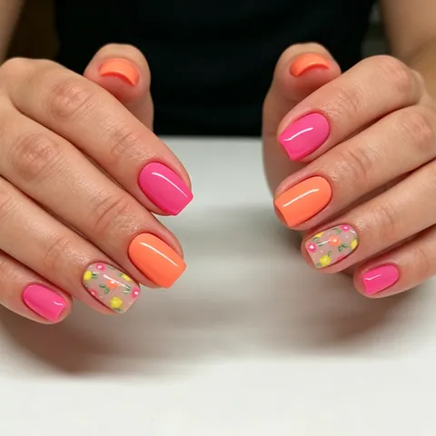 Short Square Press On Nails Glossy Floral Pattern Sweet Fake Nails Full Cover Manicure For Women Summer Daily Wear