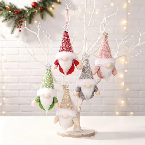 Gnomo Di Natale Appeso Bambola Senza Volto Peluche Maglia Fatto A Mano Tomte Svedese Elfo Stella Decorazione Albero Di Natale