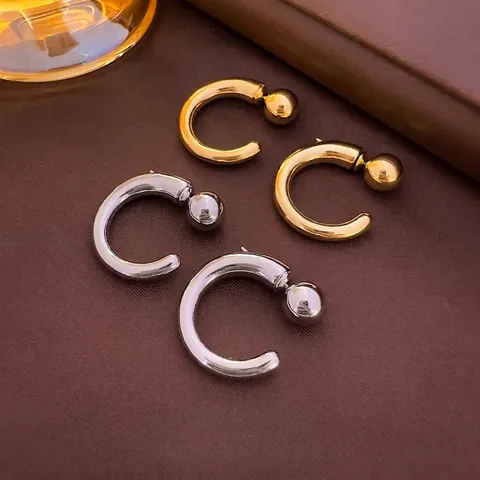 Orecchini a Bottone in Rame a Forma di C Minimalisti Francesi Con Perno in Argento Sterling 925 Gioielli Donna Geometrici