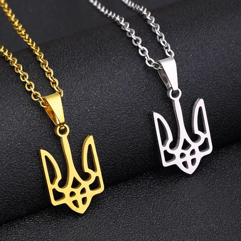 Collana con Ciondolo Mappa Ucraina Per Donna Uomo Acciaio Inossidabile Tryzub Tridente Croce Cuore Incisione Gioielli Commemorativi Oro Argento