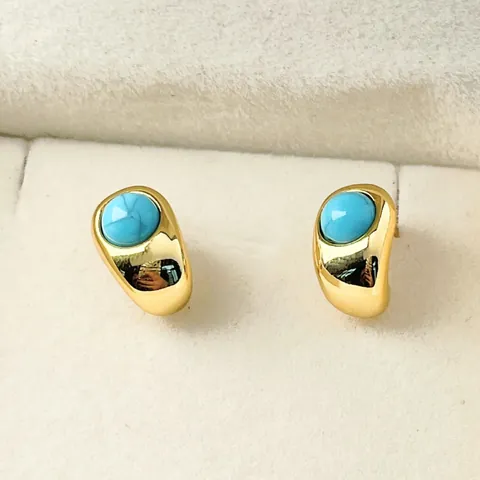 Vintage Turquoise Stud Earrings For Women With 925 Sterling Silver Earring Post Zirconia Copper Gold Plated Jewelry