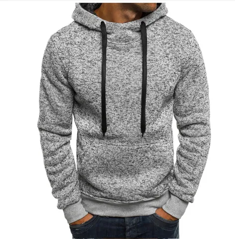 Damen Casual Heather Grey Pullover Hoodie Langarm Baumwollmischung Sweatshirt Mit Kängurutasche Kordelzug Herren Top