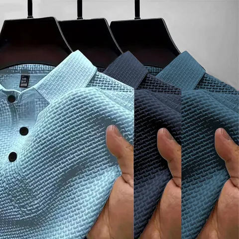 Herren Casual Waffelstrick Polohemd Kurzarm Strukturierte Revers Knöpfe Einfarbig Atmungsaktiv Sommer Top